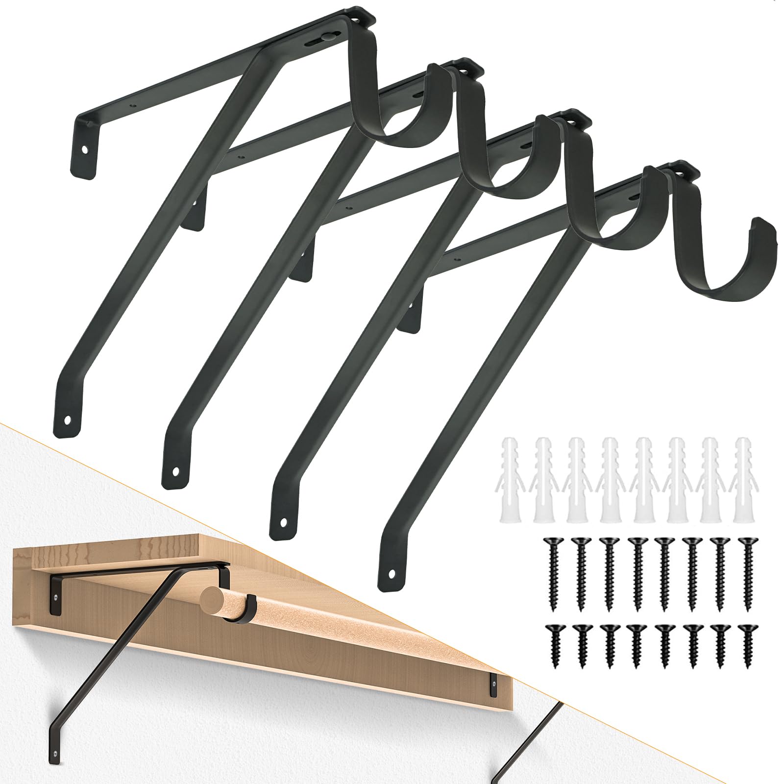 Photo 1 of LANMIERT Adjustable Closet Shelf & Rod Brackets, Heavy Duty Closet Rod Bracket for 3/4" Wall Cleat, Adjustable for Rear Cleat Strip, Closet Rod Support Bracket Set of 4