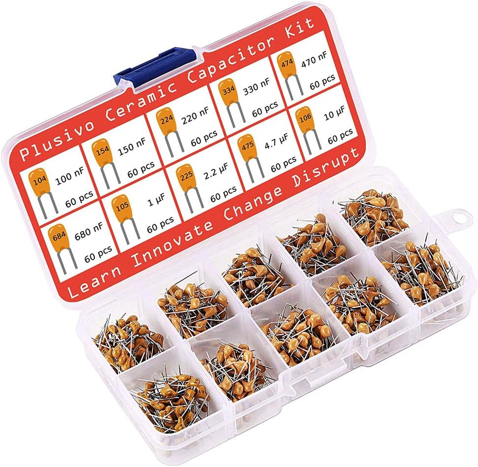 600PCS Uf 50v Capacitor Kit, Uspacific Capacitor Assortment Multilayer Monolithic Ceramic 100nF - 10uf