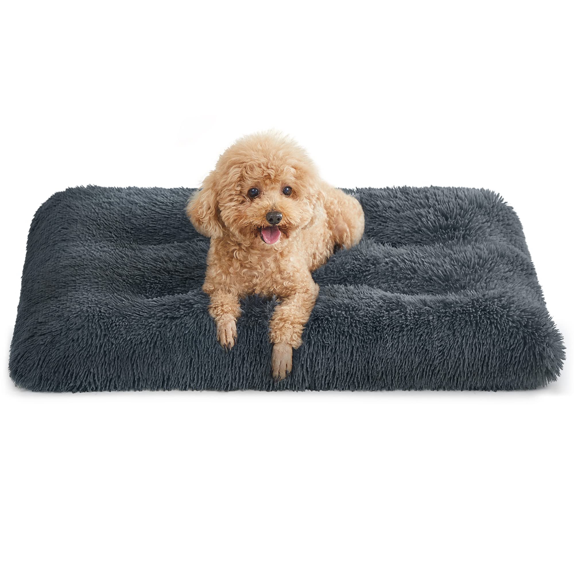 Feandrea Dog Bed, Fluffy Dog Mattress, 80 x 50 cm, Machine Washable, Multipurpose Dog Cushion, Dark Grey PGW201G02