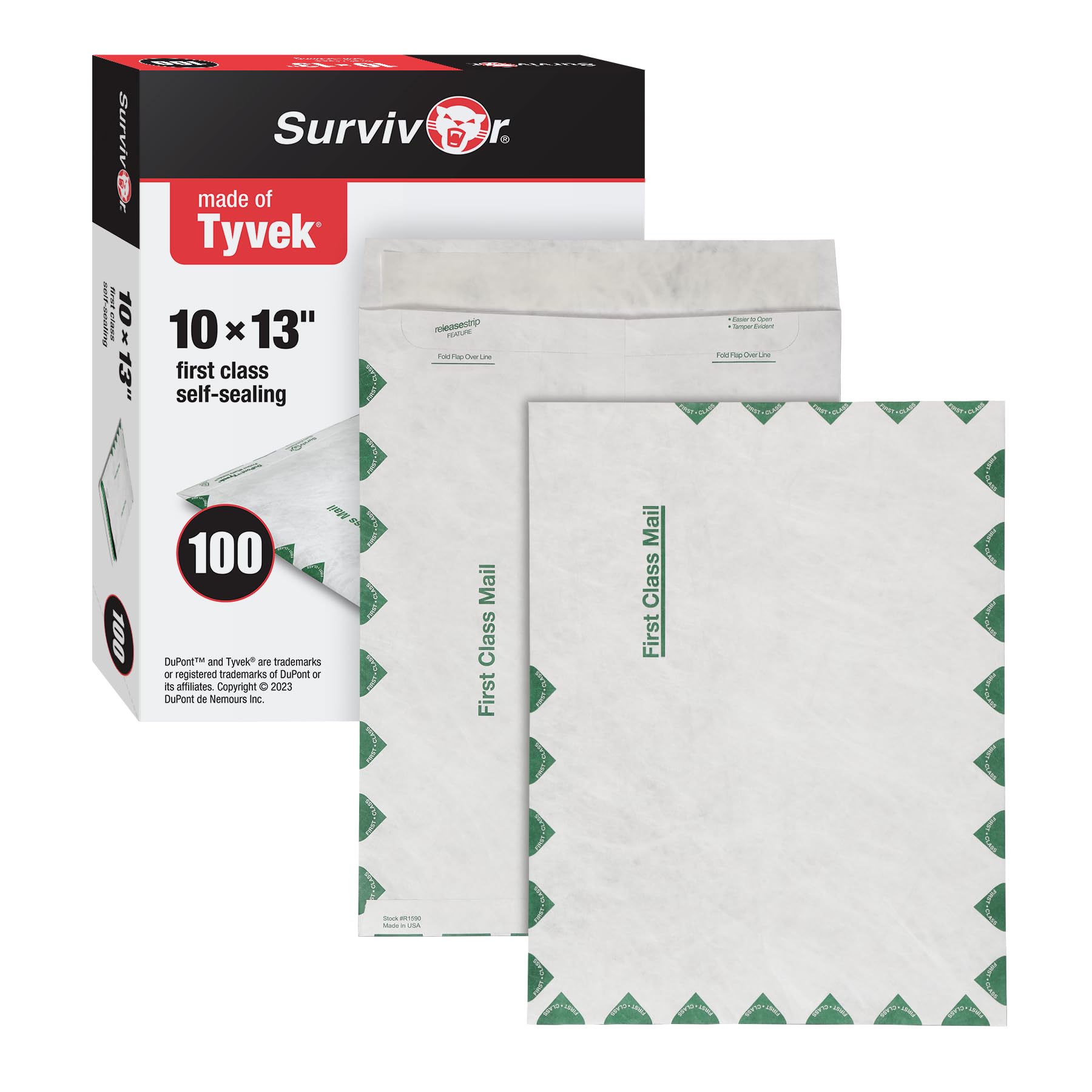 Survivor R1590 Tyvek USPS First Class Mailer, 10 x 13, White (Box of 100)