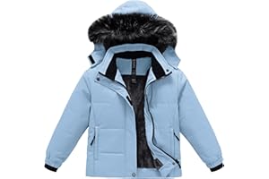 MoFiz Kids Girls Winter Coats with Removable Hood Waterproof Windproof Warm Fleece Zip Up Outerwear Jackets with Zip Pockets