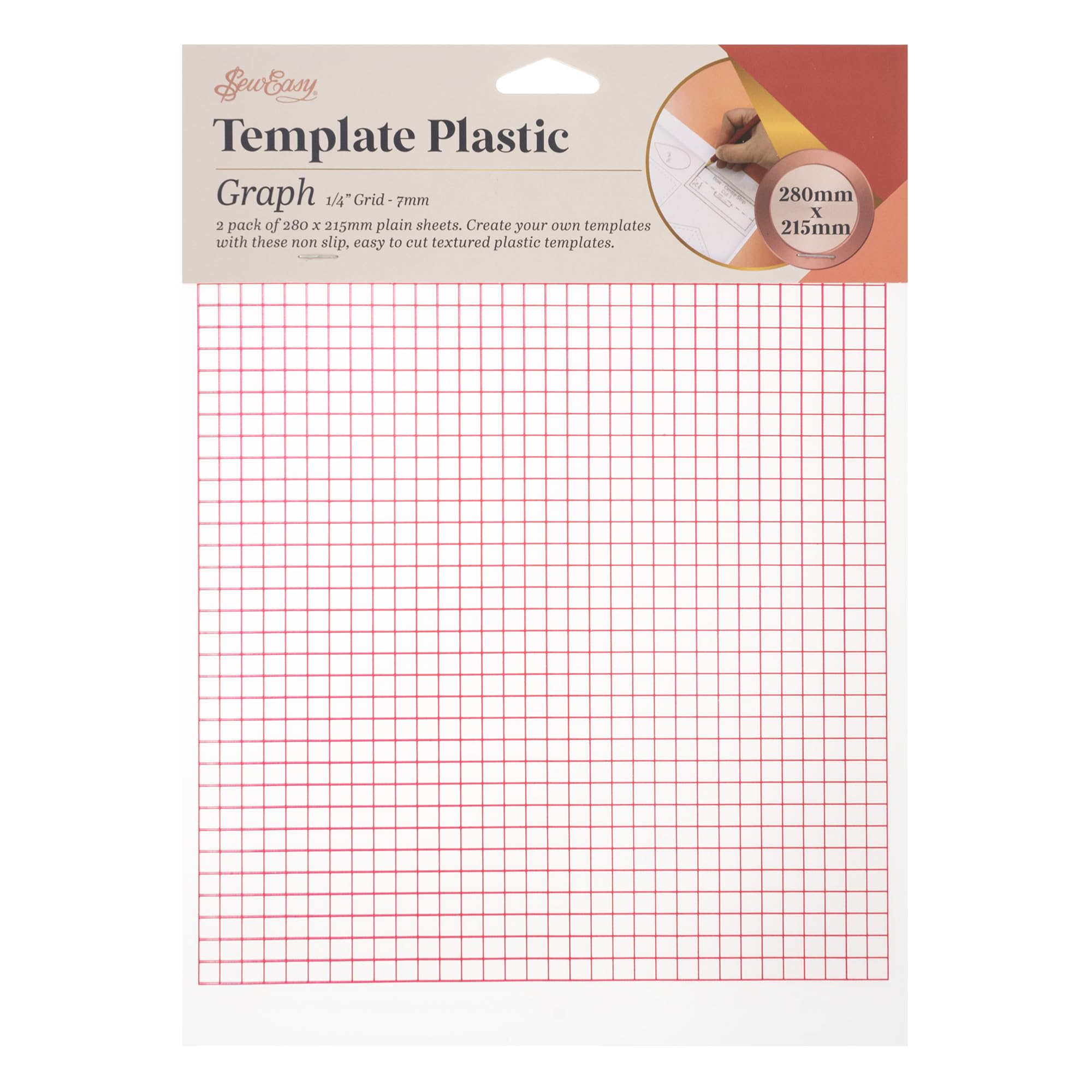 Sew Easy Gridded Template Plastic – 2 Sheets, 280 x 215mm Non Slip, Easy to Cut for Quilting Patchwork Dressmaking