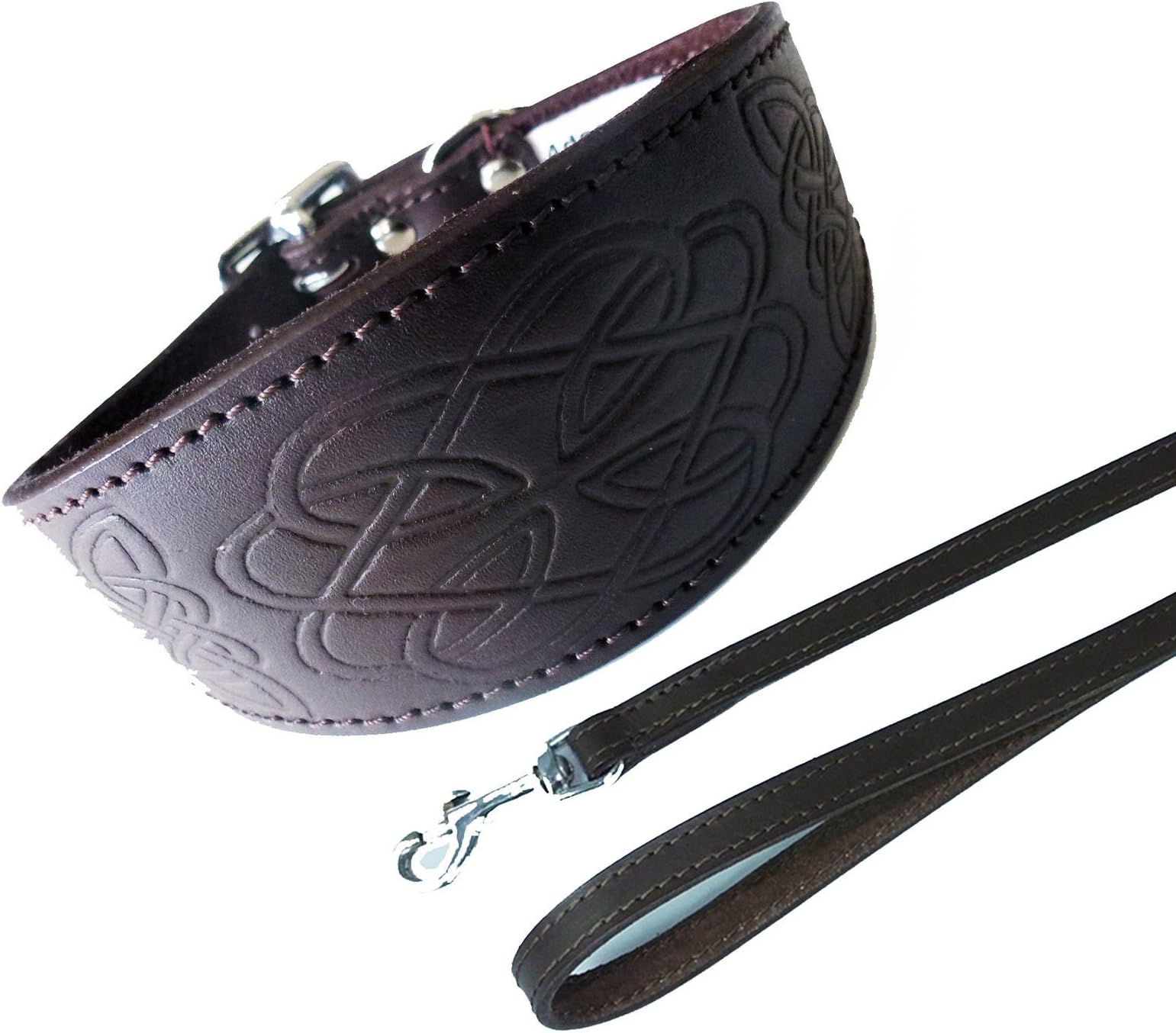 Celtic Brown Collar Lead Set 3 Sizes Padded and suede Backing Greyhound style collar (14-17 Inch Greyhound)