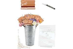 MGWOTH 100+3 PCS Wedding Sparkle Tag & Holder Set, “Let Love Sparkle” Send-Off Card with Match Strip, Acrylic Sign & Marker Pen with 1 Galvanized Buckets, Table Decor for Anniversary Bridal Shower Exit