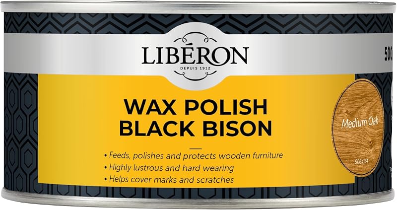 Libéron Black Bison Wax Polish Paste Wood Furniture Medium Oak 500ml