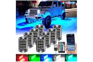 LD DARKEAGLE 8Pods Full Angle RGB LED Rock Lights Kit for Jeep Trucks Golf Cart ATV UTV RZR SUV Offroad Pickup Car, Multicolor 30LEDs Underglow Light with APP/RF Remote Control Neon Underbody Lights 12V Waterproof