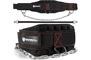 IRON BULL STRENGTH Advanced Dip Belt V2 – Heavy-Duty Weighted Belt with Reinforced Back, Chain & Nylon Strap – 3-Point Anchor D-Rings for Dips, Pull-Ups, Squats & More