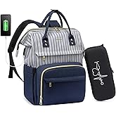 LOVEVOOK Nurse Backpack Laptop Backpack for Women with Stethoscope Case & USB Charging Port Anti Theft Travel Backpacks Doctor Bag Fits 15.6 Inch Laptop and Notebook, Blue Stripes