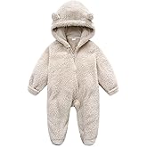 Baby Furry Jumpsuit Infant Bear Onesies Zipper Long Sleeve One-Piece Romper Hoodie Baby Outwear Snowsuit