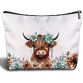 Zomhix Highland Cow Makeup Bag - Summer Flower Gifts, Cow Cosmetic Bag, Zippered Bag