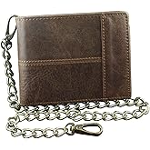 punkman2000 New Vintage Brown Leather Wallet With Chain Mens Bifold/Many Card Holder