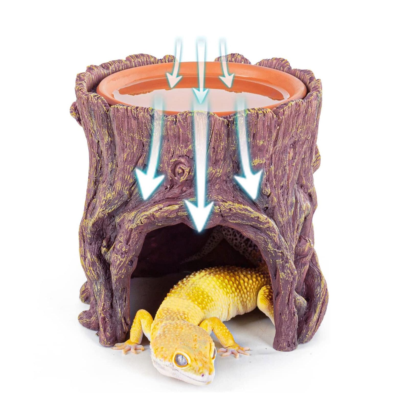 Reptile Hide Cave with Moisture Keeping Terracotta Basin for Lizards, Geckos, Turtles & More