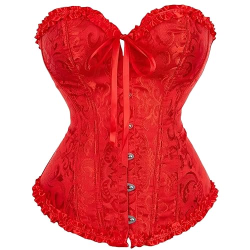 red Corset Ladie's Lace Up Boned Overbust Corset Top for Women Halloween, Christmas, Pirate Party, Wedding, Cosplay Gothic Costumes Plus Size Bustier Lingerie Bodyshaper red XS