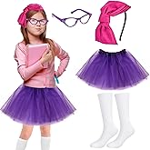 Kuscul 4 Pcs Cartoon Character Costume Accessories Set Including Bow Headband Purple Glasses Tutu Skirt Socks for World Book Day Cosplay Party Supplies