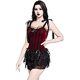 LANSHULAN Women Gothic Retro Palace Style Lace Trim Velvet Goth Dress