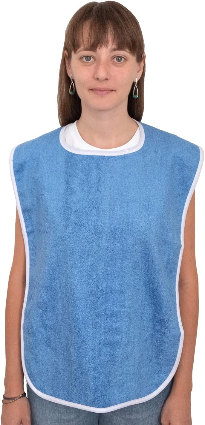 1 Pack Elaine Karen Premium Adult Bibs - for Men, Women Eating Cloth for Elderly Seniors and Disabled, Adjustable, Terry Clothing Protector, Machine Washable, Blue: Clothing