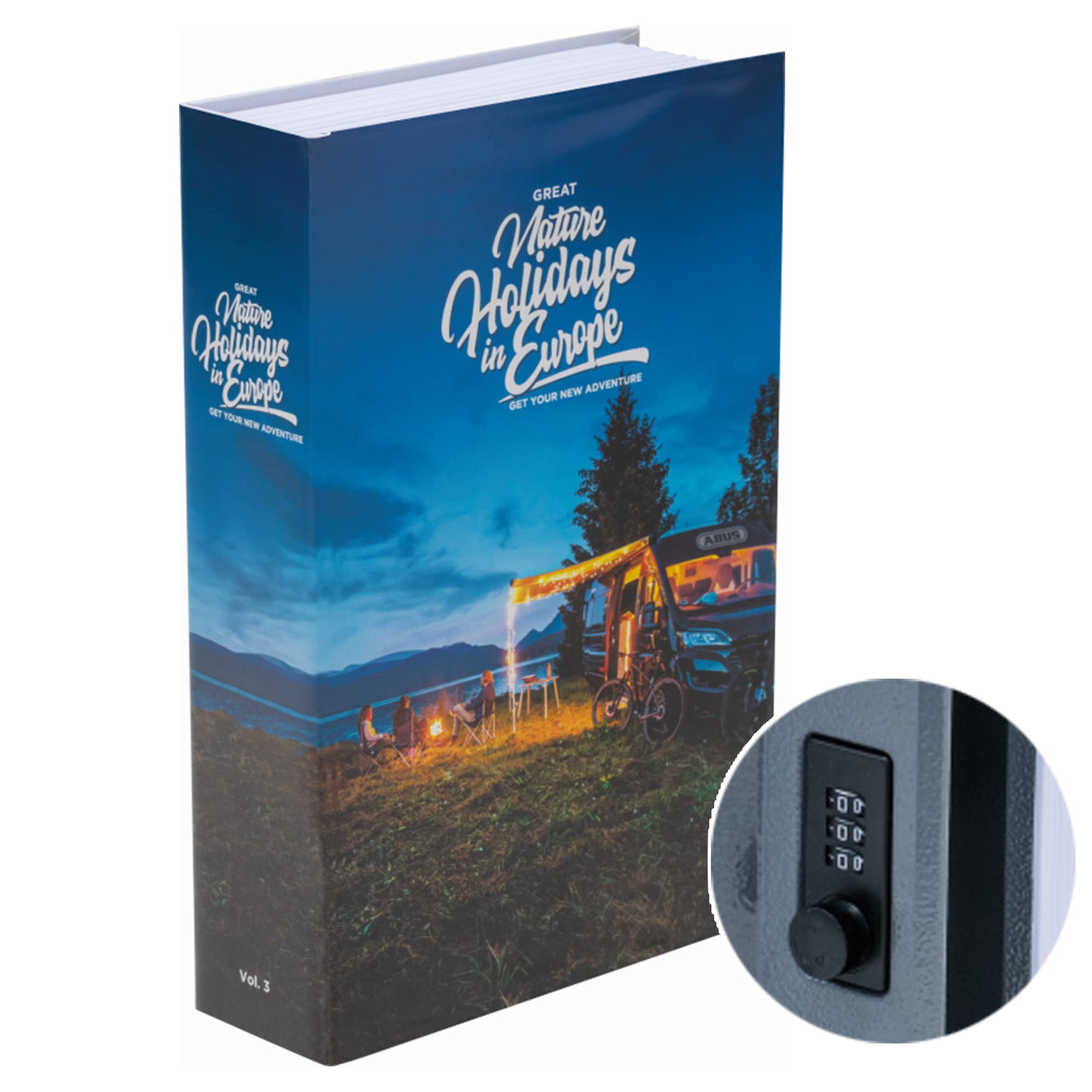 ABUS Book Safe with Combination Lock - Secret Compartment for Valuables - Concealed as a Book - with Steel Cash Box - Blue