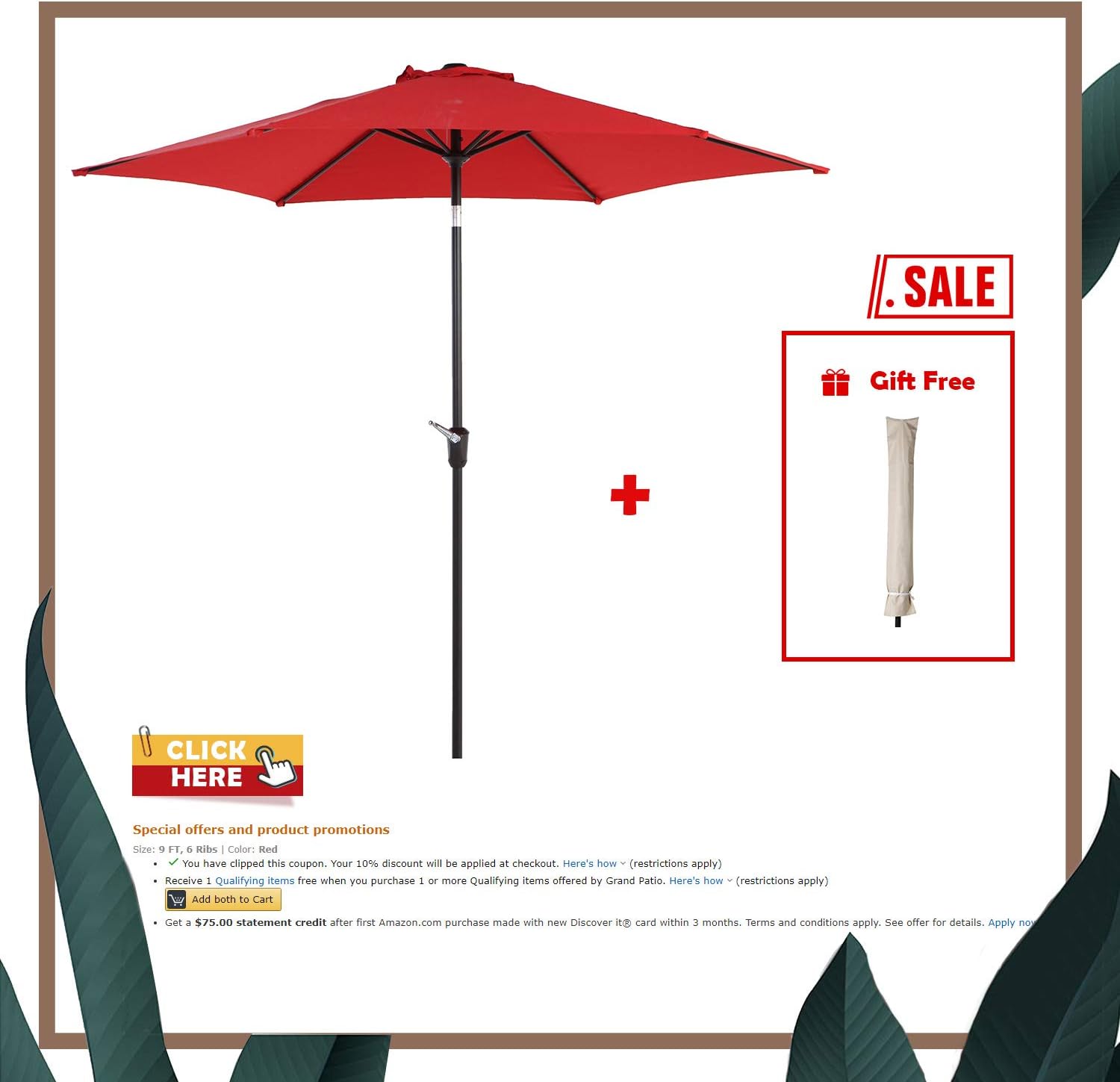 Amazon Com Grand Patio 9 Ft Aluminum Patio Umbrella Uv Protected Outdoor Umbrella With Push Button Tilt And Crank Red Garden Outdoor