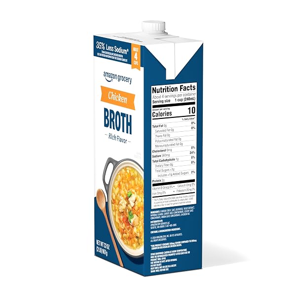 AMAZON GROCERY, CHICKEN BROTH, 35% LESS SODIUM, 32 OZ