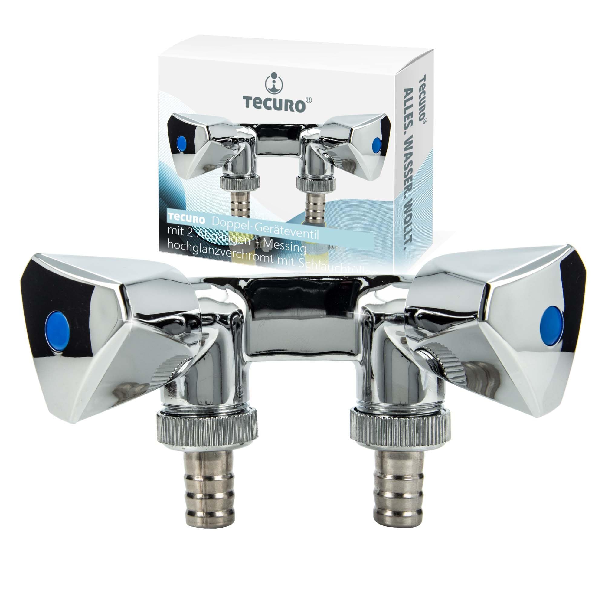 tecuro - 22273 - Double Valve with 2 outlets - Shiny Chrome-Plated Brass