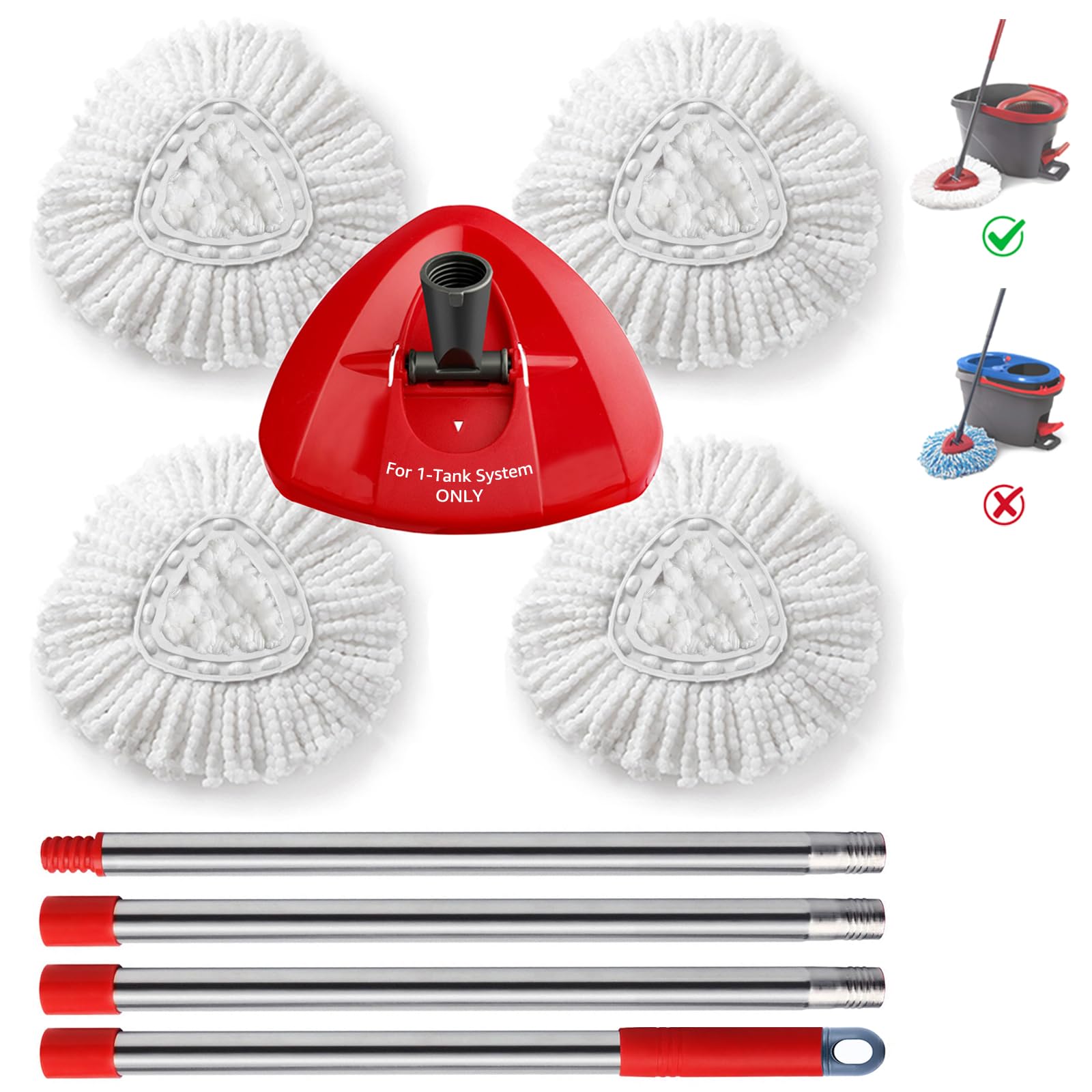 Photo 1 of BonusLife Replacement Part Set for Oceda EasyWring Spin Mop 1-Tank System Only, 1 Handle, 1 Base, 4 Refills