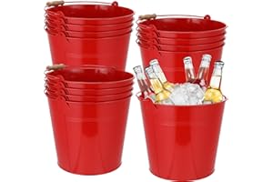 Didaey 12 Pcs Large Galvanized Metal Buckets with Handle 10 Inch Heavy Duty Stainless Steel Pails Round Pail for Party Wedding, Crafts, Utensils, Table Centerpieces (Red)