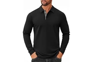 COOFANDY Mens Long Sleeve Polo Shirts Cotton Collared Shirts Casual Business Polo Classic Golf T Shirts