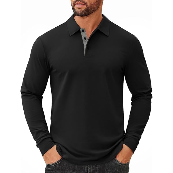 COOFANDY Men Long Sleeve Polo Shirts V Neck Work Tshirts Business