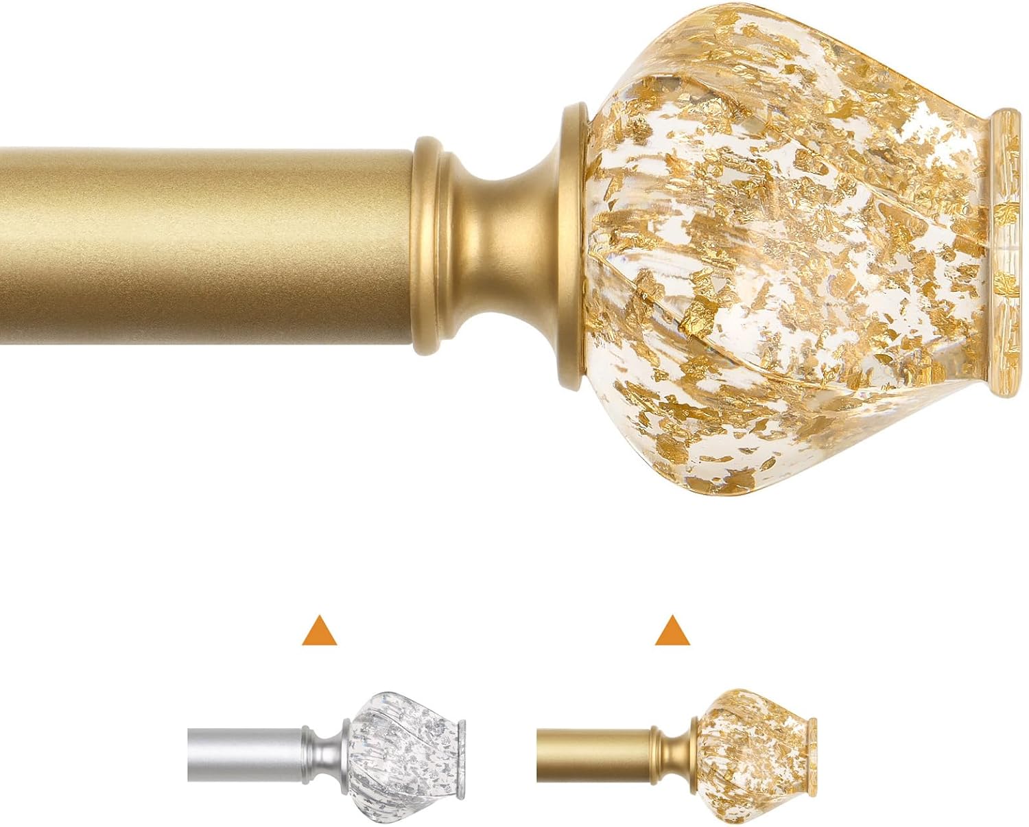 Window Treatment Hardware - HOTOZON 1 Inch Decorative Curtain Rods 32 to 58 Inches (2.6-4.8ft), Splicing Single Drapery Rods with Exquisite Twisted Translucent Ends, Luxury Gold