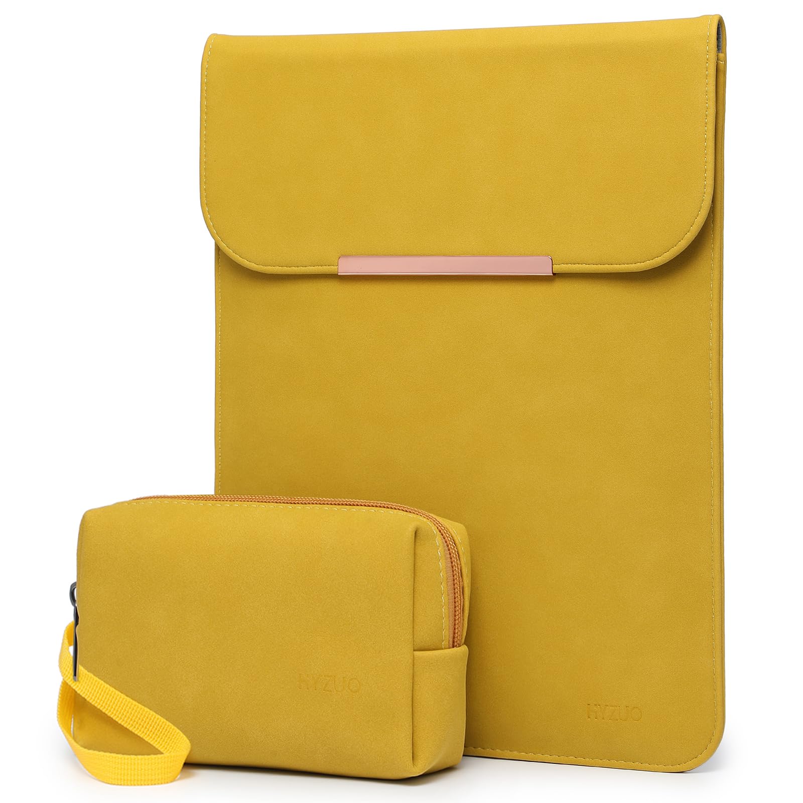 HYZUO 13.3-14 Inch Laptop Sleeve Compatible with MacBook Pro 14 M4/M3/M2/M1 Max A2992 2025-2021, MacBook Air 13, 13.5-13.8 Surface Laptop, Faux Suede Leather Case with Accessory Bag, Olive Yellow