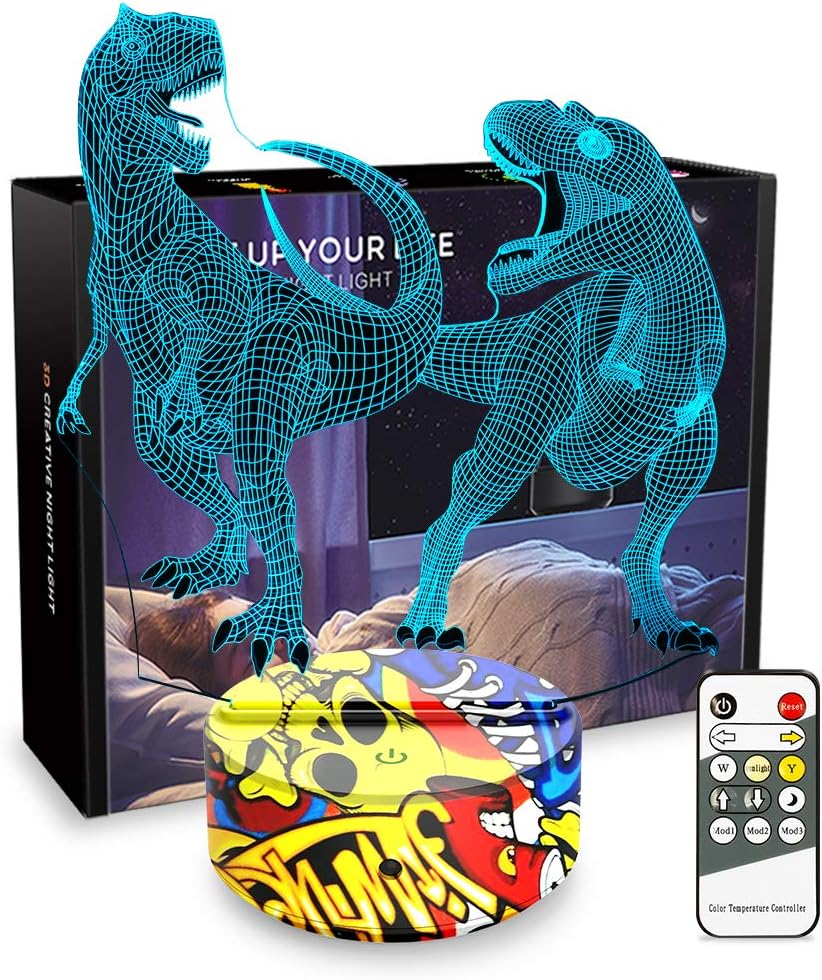 Night Lights for Kids Dinosaur Lamp 3D Kids Night Light 7 Colors Change Dinosaur Toys with Remote Control Christmas Birthday Gifts for Girls Boys Kids Baby Lover (T-Rex/Indoraptor)
