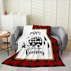 Camper Flannel Fleece Throw Blanket,Happy Camping