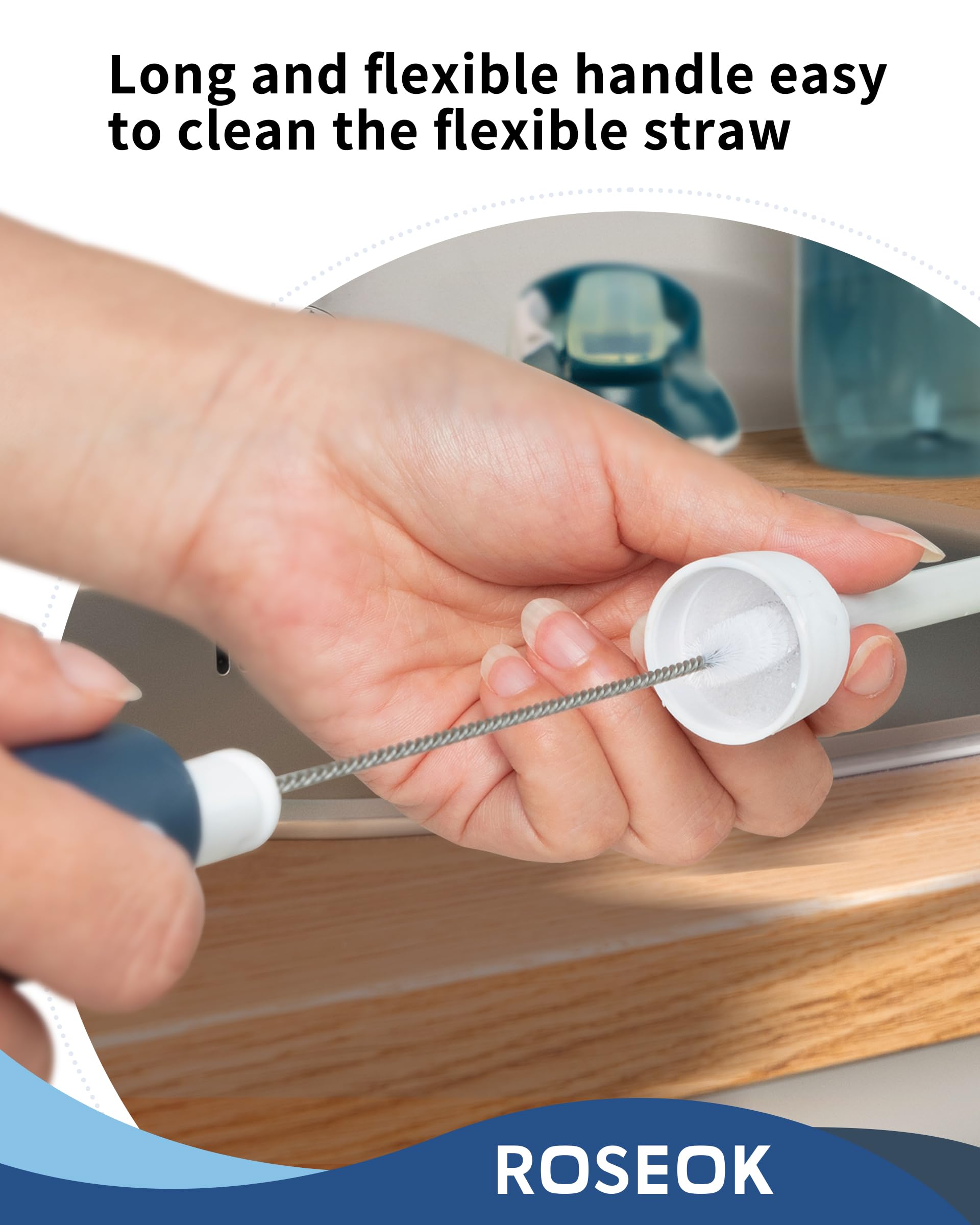 2 in 1 Long Handle Bottle Brush with Straw Brush for Cleaning Glass, Sports Bottle, Coffee Mug,Navy Blue,1 Pack