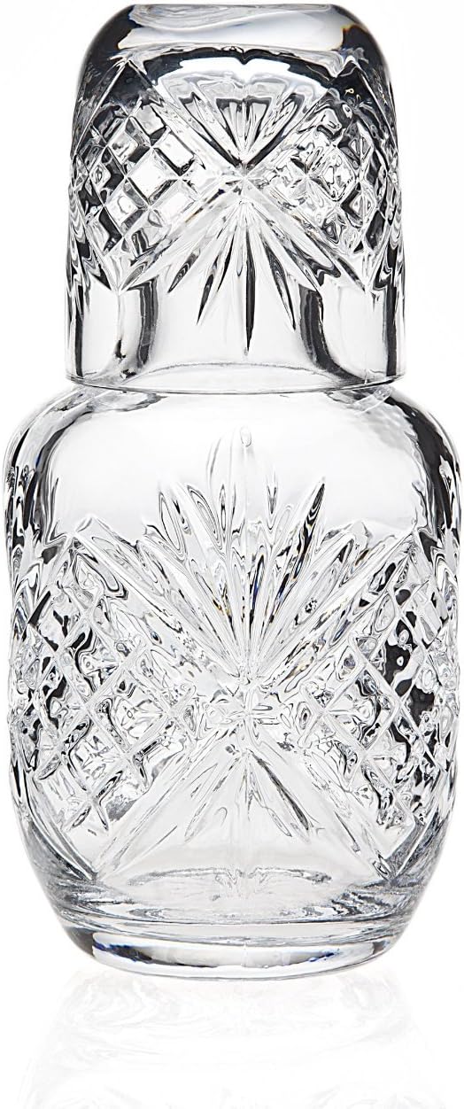 Crystal Water Bottle With Cup; Keep One Carafe Handy at Bedside; Bottle With Tumbler; Great Mouthwash Bottle, Keeps The Vanity Pretty - Bottle 16 oz. / Cup 4.5 oz.