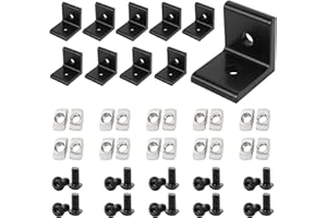 ORGRY 10pcs 2 Hole Inside Corner Bracket for 4040 Aluminum Extrusion 10mm Slot, 2020 Black L Corner Bracket 90 Degree with 20pcs M8 T Nuts,20pcs M8 Hex Screw,1pcs Wrench