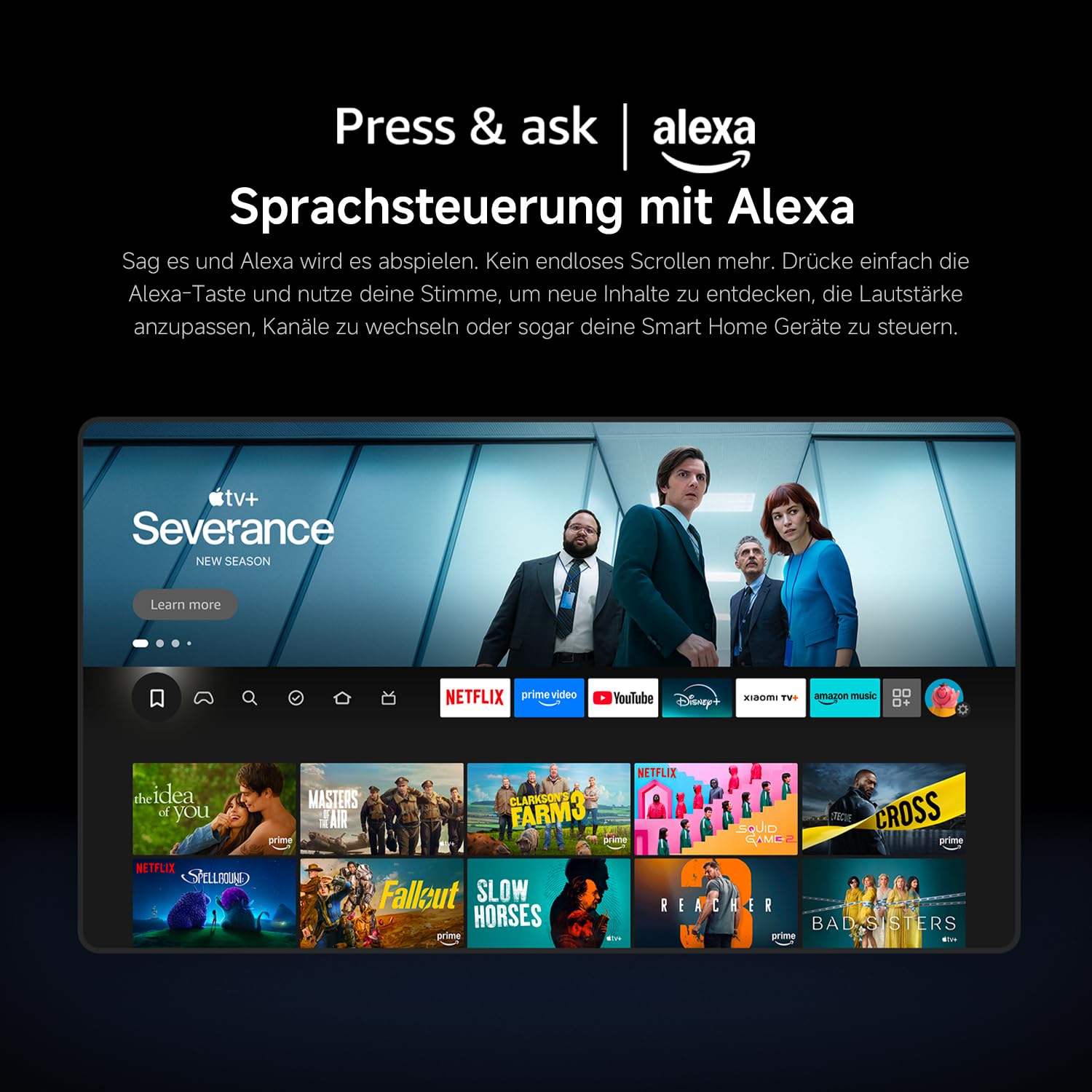 Xiaomi TV F 65, 65 Zoll (165 cm), 4K UHD, Smart TV, Fire OS8, Triple Tuner DVB-C/S/S2/T/T2,HDR10, MEMC, 60Hz mit 120Hz Game Boost Mode,Sprachsteuerung mit Alexa,2GB+32GB, Kompatibel mit Apple AirPlay 8