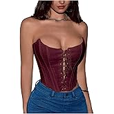 Floerns Women's Lace Up Y2k Corset Tops Strapless Grommet Eyelet Crop Tube Top