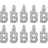 uxcell Rhinestone Letter Charm, 10pcs Crystal Zirconia Copper Alphabet B Pendants Slider Letter Charm for Wristbands Bracelets Necklace Jewelry Earring DIY Craft, Silver