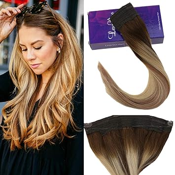 LaaVoo 20 Zoll Secret Wire Extensions Echthaar Halo Hair on Haaverlangerung Unsichtbare Double Weft Dunkelbruan zu Aschblond 