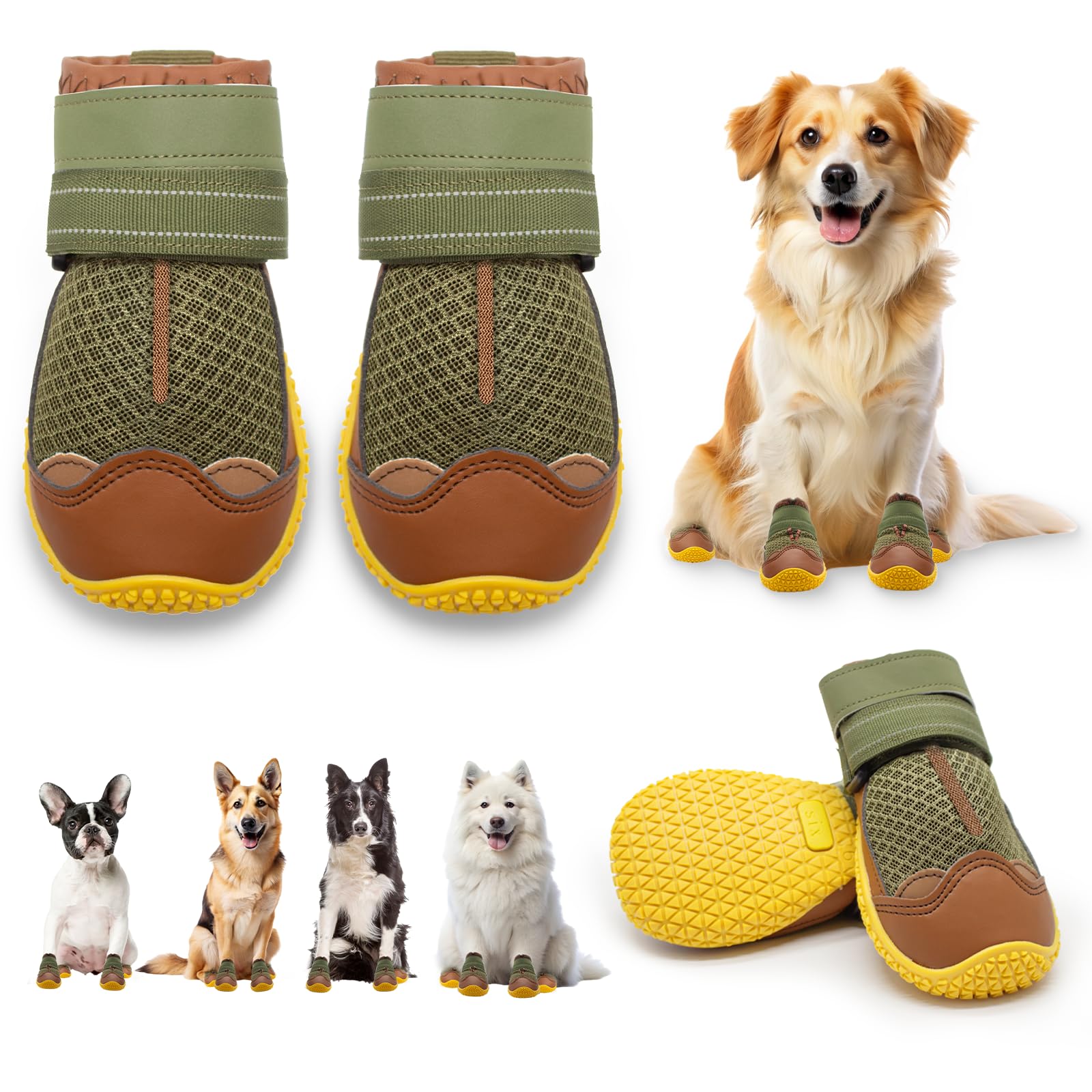 Photo 1 of Dog Shoes for Large Dogs, Medium Dog Boots & Paw Protectors for Hardwood Floors, Outdoor Dog Booties for Hot Pavement Winter Snow Hiking, Breathable Dog Shoes with Reflective Strips Size 8