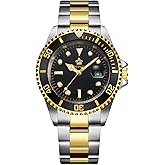 FANMIS Men's Two-Tone Stainless Steel Quartz Watch, Rotating Bezel and Date | Green Dial, Luminous Hands and Markers, Magnified Date Window, Fold-Over Safety Clasp, 30M Water Resistant for Everyday Wear.