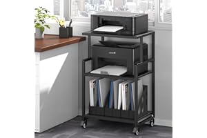 Caifus Printer Stand, 3 Tier Mobile Printer Table for Home Office, 21.3 x 15.7 Inch Rolling Height Adjustable Storage Shelf, 