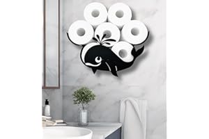 EUIROET Whale Wall Mounted Toilet Holder Paper Storage,Funny Animals Storage Paper Holders for Bathroom,Waterproof Metal Animal Toilet Paper Storage,Black Metal Toilet Paper Organizer Hold Extra 8 Rolls