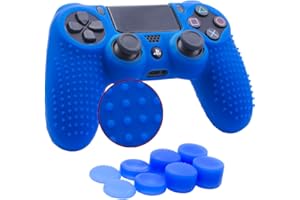 YoRHa Studded Silicone Cover Skin Case for Sony PS4/slim/Pro Dualshock 4 Controller x 1(Blue) with Pro Thumb Grips x 8