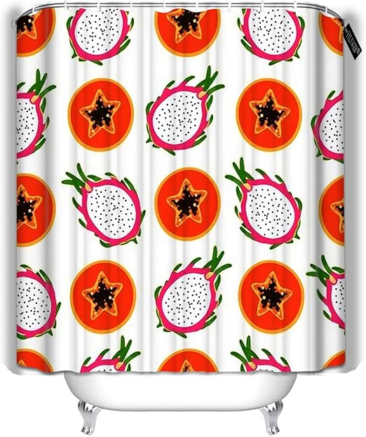 Amazon Com Yilinger Decor Bath Curtains Bright Tropical With Papaya And Dragon Fruit Half Of Sectional Seeds Bathroom Decoration Shower Curtain 72 X72 Home Kitchen