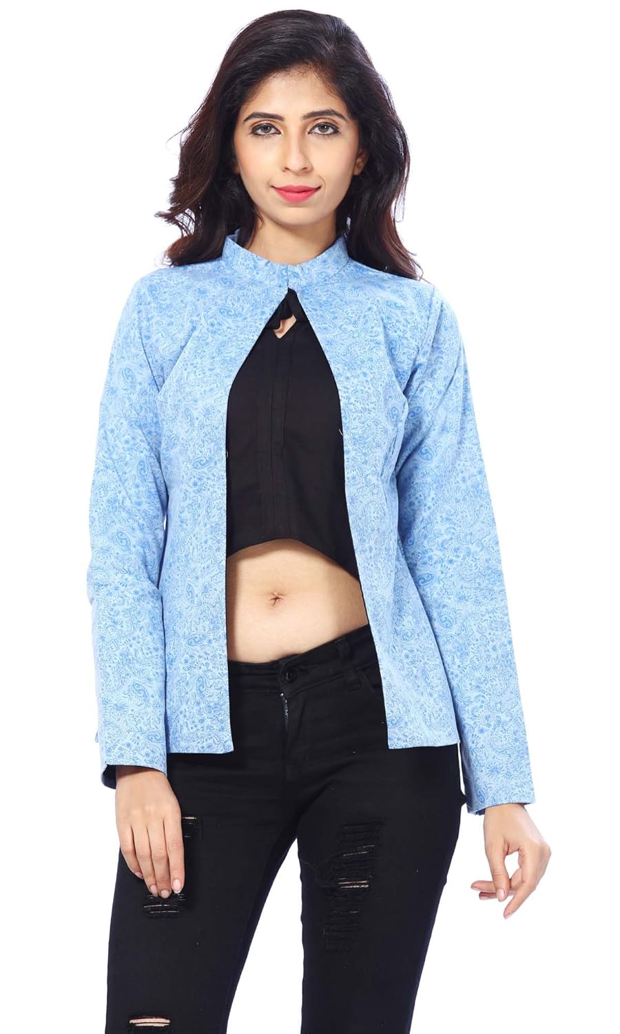 abony light blue denim printed jacket