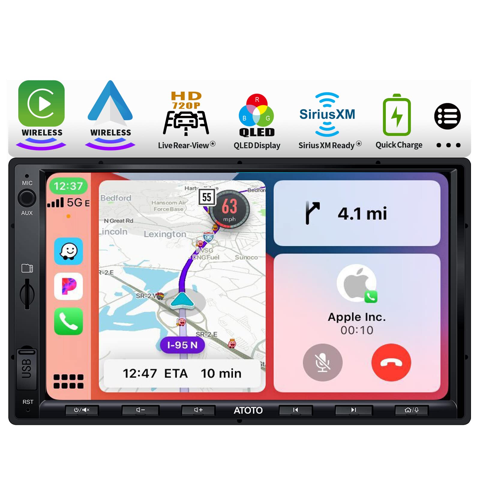 ATOTO F7 XE 7inch Wireless CarPlay & Wireless Android Auto Double-DIN Car Stereo Receiver- Mirror Link, Bluetooth, HD Live Rearview, Quick Charge, QLED Display, SiriusXM, F7G2A7XE