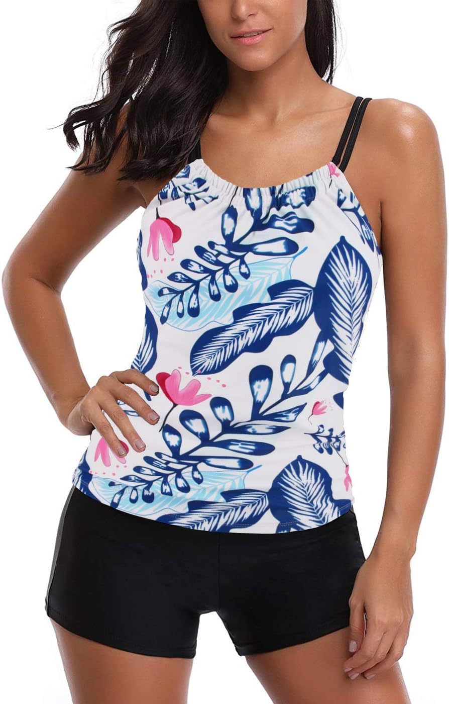 AYEEBOOY Women's Plus Size Floral Halter Tankini Set with Boyshort High Waist Swimsuit Bikini