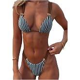 SOLY HUX Women's Striped Triangle Cheeky Two Piece Bikini Set | Beach Vacation, Summer, Bathing Suit, Swimsuit