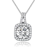 SBLING Platinum Plated Cubic Zirconia/Austrian Crystal Cushion Shape Halo Pendant Necklace/Earrings